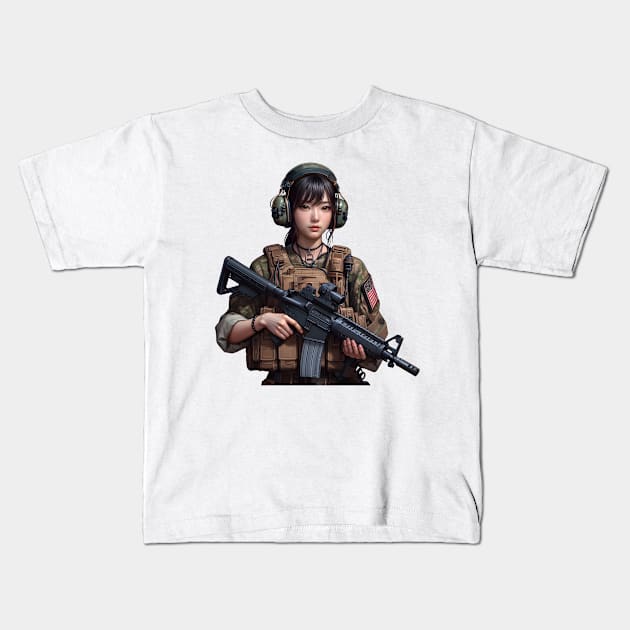 Tactical Girl Kids T-Shirt by Rawlifegraphic